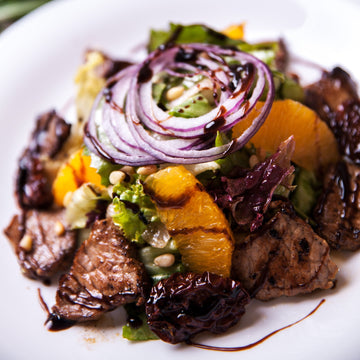 Wagyu Sirloin Salad with Balsamic Drizzle, Mandarin Oranges & Avocado