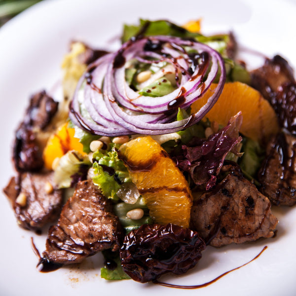 Wagyu Sirloin Salad with Balsamic Drizzle, Mandarin Oranges & Avocado