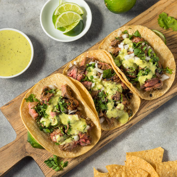 Wagyu Chuck Eye Steak Tacos with Cilantro-Lime Slaw