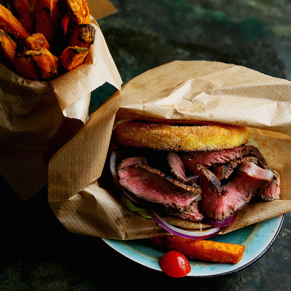 Takeaway Wagyu Steak Sandwich with Sweet Potato Fries